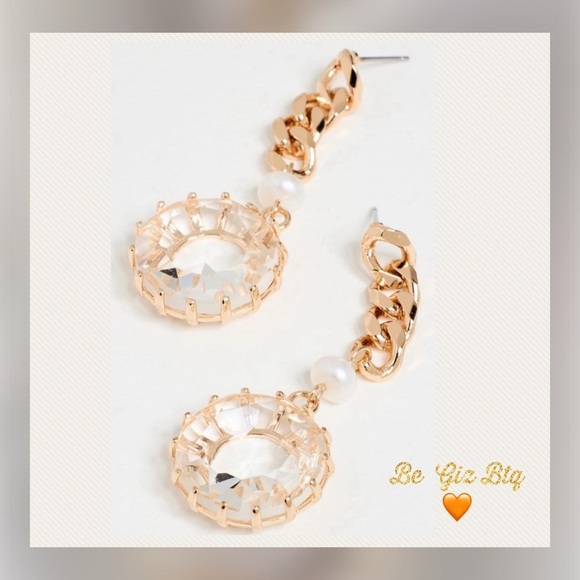 DANNIJO Authentic Sawyer Edgy Gold Chain Link Pearls & Crystals Loop Earrings - Picture 4 of 11